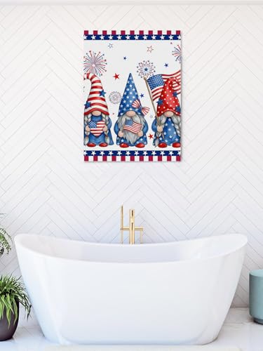 NuYeBiofx Independence Day Patriotic Dwarf Canvas Wall Art Prints,30"x20" Framed Picture Artwork Flag Stars and Stripes Printed Canvas Oil Painting for Living Room Bedroom Office,Ready to Hang
