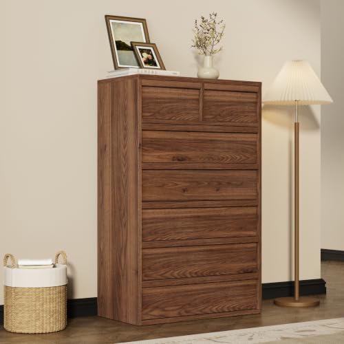 7 Dresser for Bedroom 46.8" Tall Dresser with Storage Wooden, Walnut, view 2