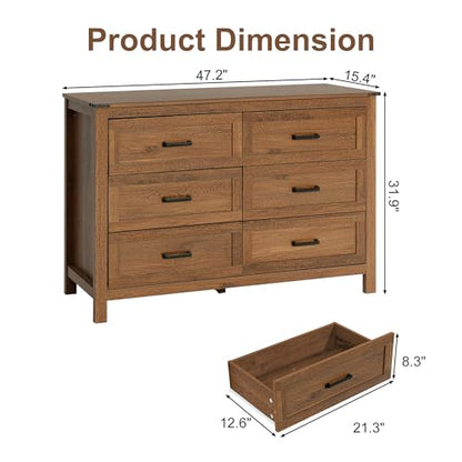 Farmhouse 6 Drawer Dresser for Bedroom, 47.2" Wide Wooden Chest, view 3