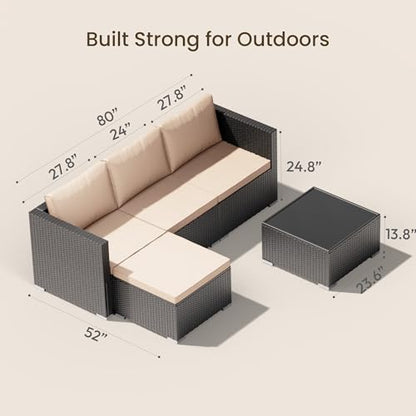 Patio Furniture Set - All-Weather -5 Piece Outdoor Patio Conversation Couch Sets, Modular Wicker Rattan Sectional Sofa for Garden, Patio, Poolside, Backyard, Balcony, Porch,Khaki