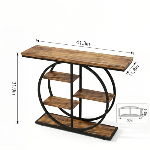 Industrial Console Table, 5-Tier Narrow Entryway Table with Storage Shelves, Rustic Brown, 41.3 Inch, for Living Room Hallway Foyer