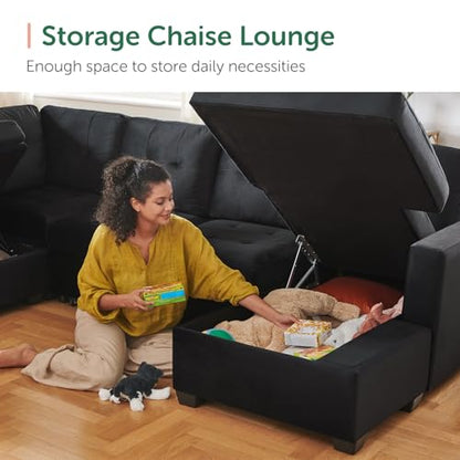 Modular Sectional Sleeper Sofa with Pull Out Bed, U Shaped Sleeper Couches with Storage Chaise, 114'' Sleeper Sectional Sofas for Living Room, Apartment (Velvet Black)