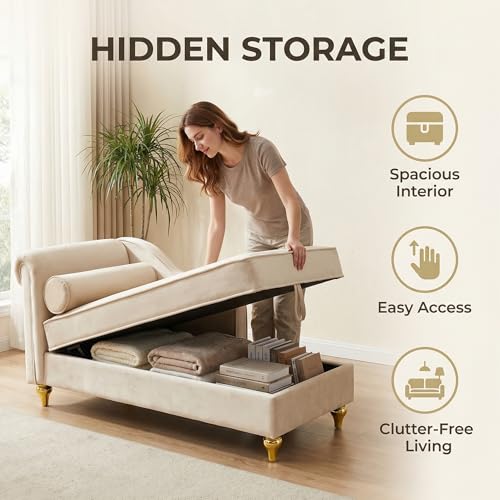 60.6''Velvet Chaise Lounge Indoor, view 4
