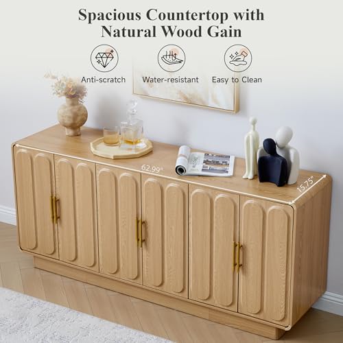 63" Modern Buffet Cabinet with Storage, Large Arched Credenza with 6 Doors, view 7