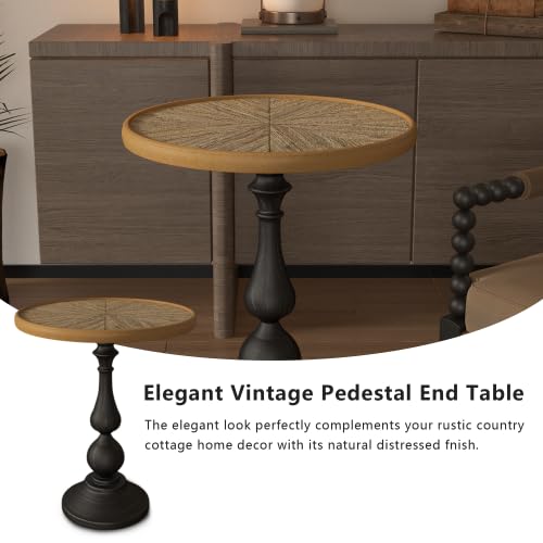 Simple Trending Small Side Table, Compact Accent Table,Solid Wood Columns, for Living Room, Bedroom, Office More,Natural Wood