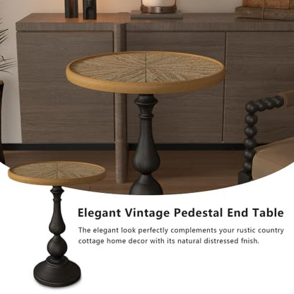 Simple Trending Small Side Table, Compact Accent Table,Solid Wood Columns, for Living Room, Bedroom, Office More,Natural Wood