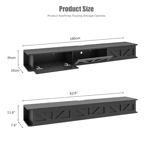 Black Floating TV Stand for 43 55 65 70 inch TV, view 4