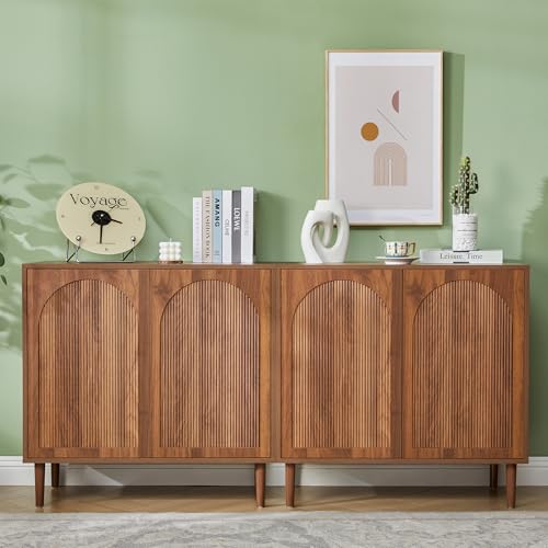 31.5” Walnut Sideboard Buffet Cabinet with Storage Set of 3, view 5