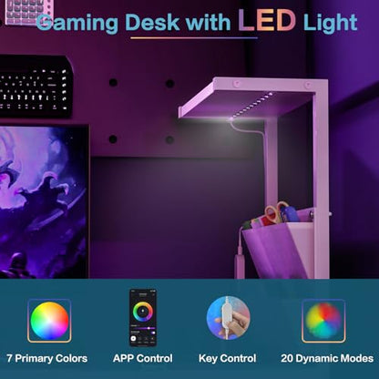33.7" Computer Desk with Power Outlets, LED Lights & Drawer, view 6