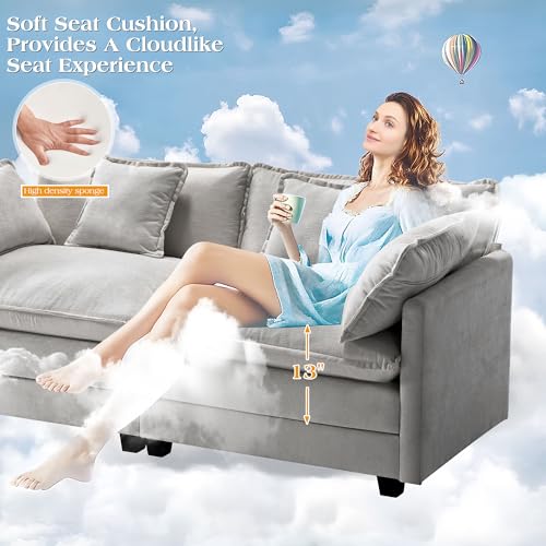 113.8" Modular Sectional Sofa,Cloud Couch for Living Room,Modern Deep Seat Sofa 5 Seater Chenille Fabric Comfy L Shaped Couches with Throw Pillows & Movable Ottoman for Apartment