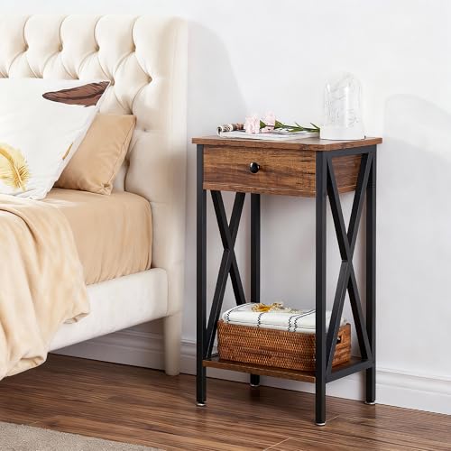 Modern Versatile Nightstands X-Design Side End Table with Storage Basket Night Stand Storage Shelf for Living Room Bedroom