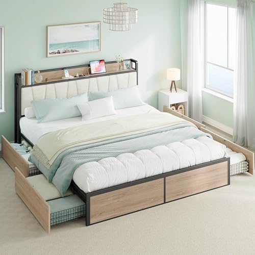 California King Bed Frame with 4 Storage Drawers & Charged, view 2