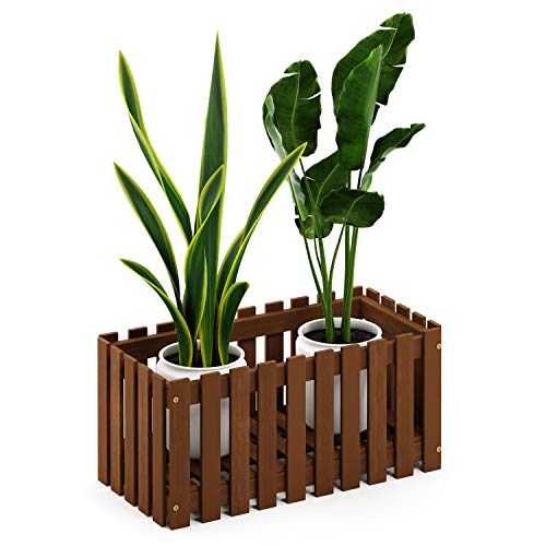 FG18453 Tioman Hardwood Patio Furniture Outdoor Slat Style Flower Planter Box, Natural