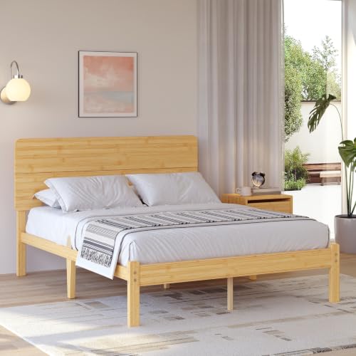 14" Solid Bamboo Wood Queen Bed Frame with Headboard, Natural, view 8