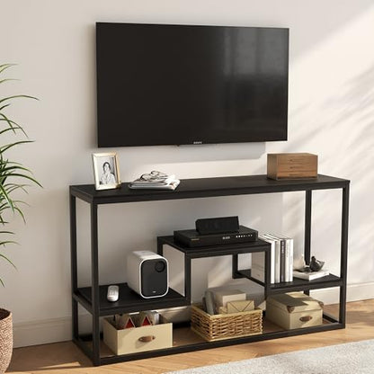55 Inch Tall TV Stand for TVs up to 65 Inch, TV Console Table with 3-Tier Open Storage Shelves, Modern Industrial Entertainment Center for Living Room, Bedroom, Black