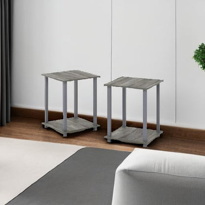 SIMPLISTIC Side Table Set of 2, 2-Tier Square Modern End Table, Nightstand, Night Stand, Bedside Table, Toolless Assembly, for Living Room, Bedroom, French Oak