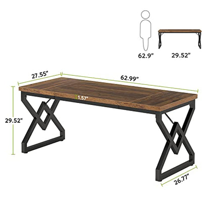 Tribesigns 63-inch Executive Desk, Large Office Computer Desk with Extra Thick Wooden Tabletop and Metal Frame, Modern Simple Workstation Writing Table Study Desk for Home Office, Vintage Brown