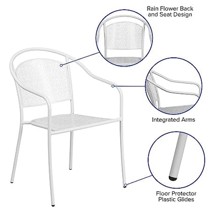 Commercial Grade White Indoor-Outdoor Steel Patio Arm Chair with Round Back