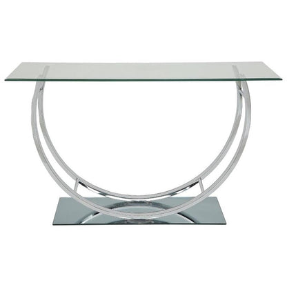 Stonecroft Furniture 48" Wide Contemporary U-Shaped Chrome Base & Beveled Glass Top Console Table, for Displaying Decor, in Silver/Clear Finish