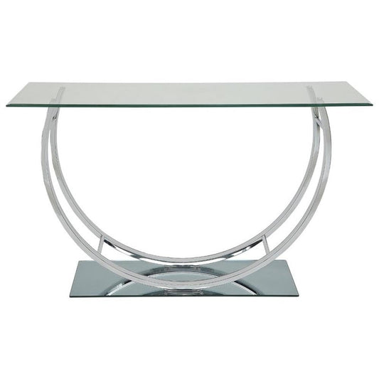Stonecroft Furniture 48" Wide Contemporary U-Shaped Chrome Base & Beveled Glass Top Console Table, for Displaying Decor, in Silver/Clear Finish