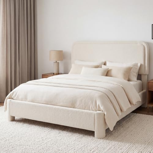 Queen Bed Frame with Adjustable Headboard, Luxurious Teddy Boucle Platform Bed, view 2