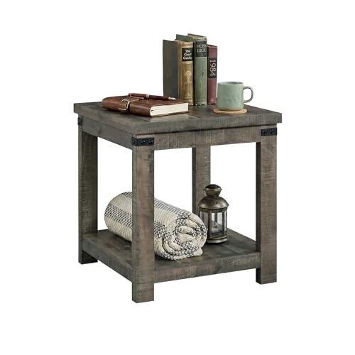 Signature Design by Ashley Hollum End Table, 24 Inch Square Side Table, Farmhouse Wood Look, Storage Shelf for Living Room, Rustic Brown