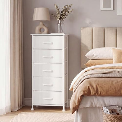 Tall Skinny Dresser with 5 Fabric Drawers, Narrow Dresser, White, 33.8in height, view 4
