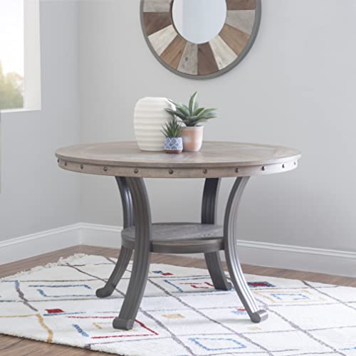 Powell Franklin Pewter Metal and Rustic Wood Table Dining