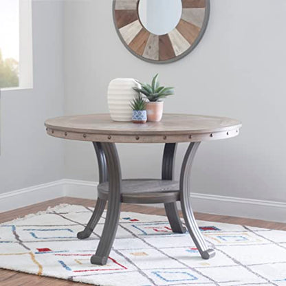 Powell Franklin Pewter Metal and Rustic Wood Table Dining