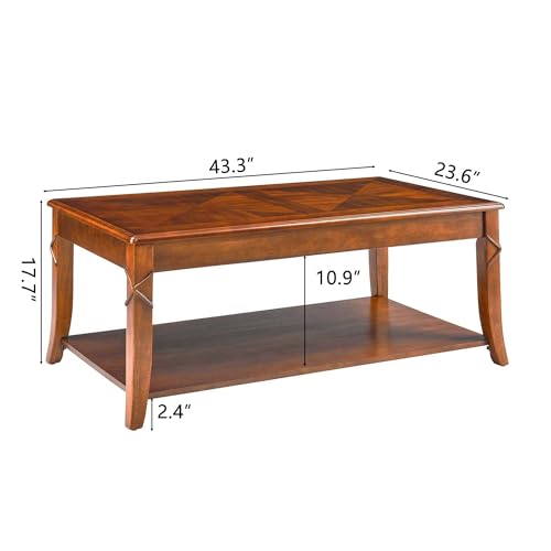Solid Wood Coffee Table with Storage Shelf and Shimmering Tabletop, view 3