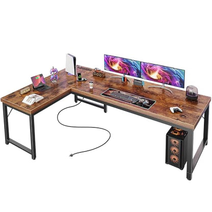 63 Inch L Shaped Desk with Power Outlets & 0.95 Inch Thicker Desktop, view 2