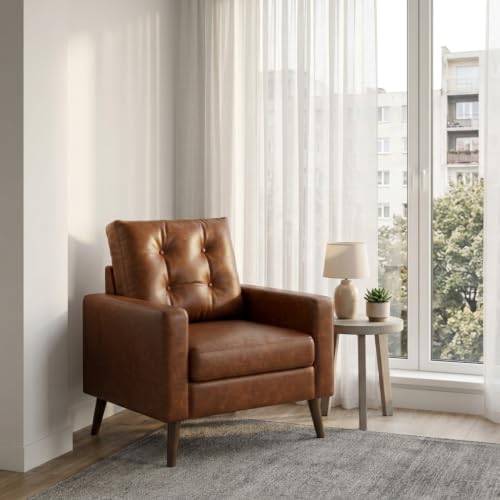Mid Century Modern Caramel Brown Leather Armchair, view 5