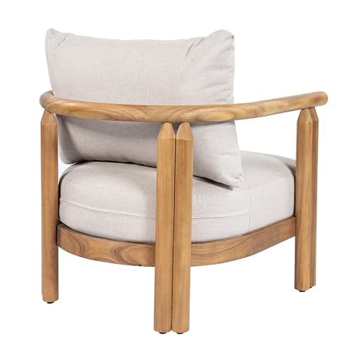 Cove Acacia Wood Lounge Chair Outdoor with Removable Cushion, Solid Wood Patio Accent Chair, Patio Furniture Outdoor Club Chair, Light Teak+Beige