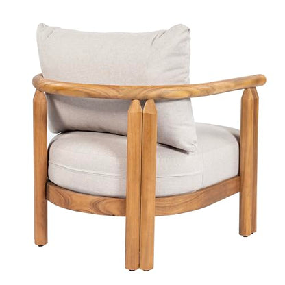 Cove Acacia Wood Lounge Chair Outdoor with Removable Cushion, Solid Wood Patio Accent Chair, Patio Furniture Outdoor Club Chair, Light Teak+Beige