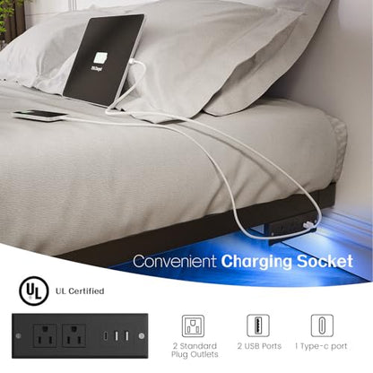 Metal King Size Bed Frame with LED Lights and Charging Station, view 6