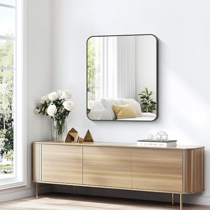 30x36 Inch Rectangle Bathroom Mirror with Black Metal Frame,Modern Design of Wall Mounted Upgraded Shatterproof Glass, Rounded Corners for Bedroom, Living Room, Entryway