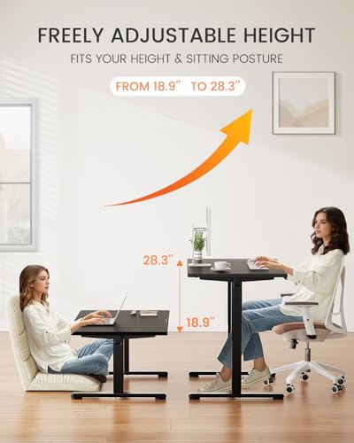 Low Height Adjustable Desk, Lifts 18.9-28.4 Inches, 40 X 24 Inches Electric Standing Desk for Kids, 4 Height Memory Settings & Storage Hooks, Home Office Computer Table & Study Desk, Black