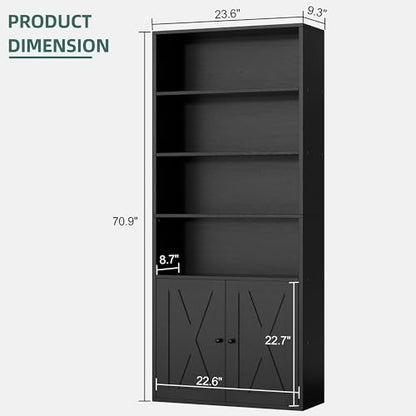 6 Tier Bookshelf with Doors, Tall Standing Bookcase, view 4