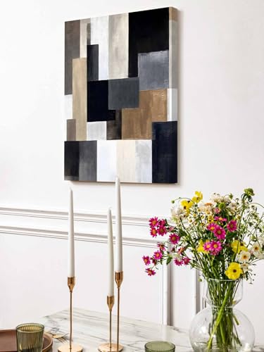 NuYeBiofx Abstract Black Beige Gray Color Block Canvas Wall Art Prints,48"x32" Framed Picture Artwork Modern Geometric Art Printed Canvas Oil Painting for Living Room Bedroom Office,Ready to Hang