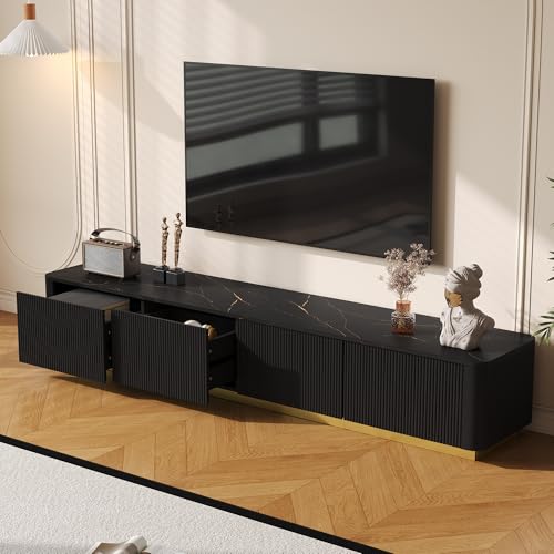 78.7" Black TV Stand for TVs up to 85", Modern Faux Marble Media Console, view 4