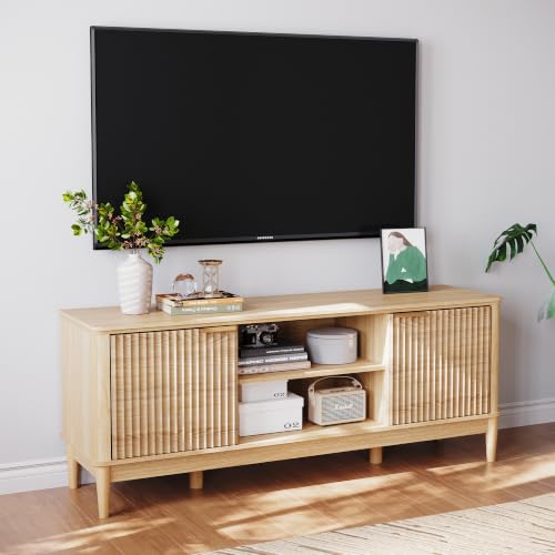 Mid Century Modern Fluted TV Stand for 65" TV, Natural Oak, view 3