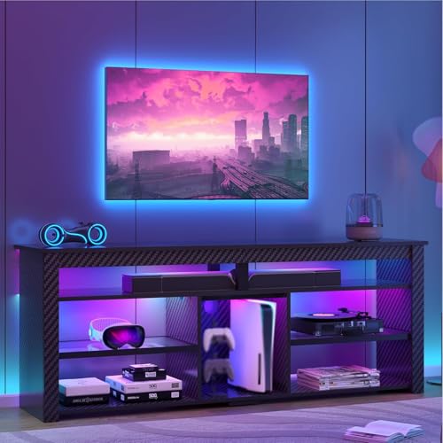 TV Stand for 70 inch TV, Tall Entertainment Center with 2 Led Lights, view 2
