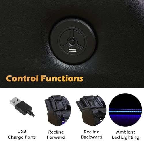 Black Leather Power Reclining Sectional Sofa,Sectional Couch with Recliner,L Shaped Recliner Sofa with LED Light/Read Lamp/Storage Console/USB Port for Living Room/Home Theater/Apartment