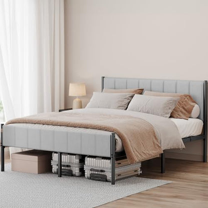 VASAGLE Queen Bed Frame with Upholstered Headboard, Steel, Footboard, view 2