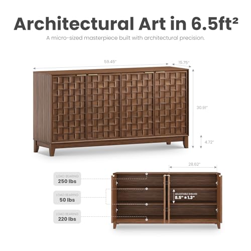 Fluted Sideboard Cabinet with Storage, Solid Wood Buffet for Dining Room, view 4