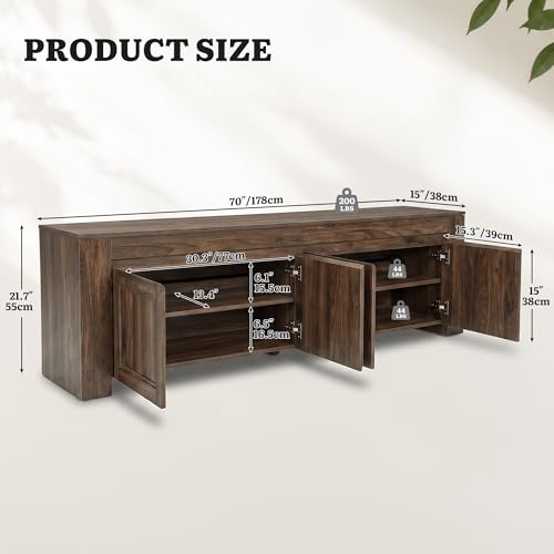70 Inch TV Stand with Storage Doors for up to 80" TVs, Dark Walnut, view 3
