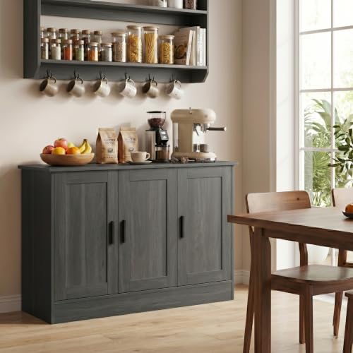 43" Dark Grey Buffet Cabinet with Black Handles, view 6