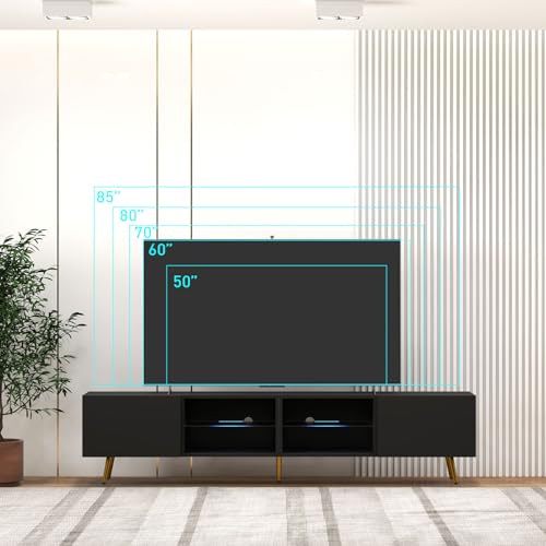 86" LED TV Stand, Modern Entertainment Center for 75" TV, Black, view 6