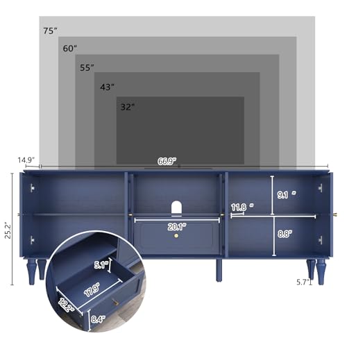 67" Mid-Century Modern TV Stand for TVs Up to 75 Inches, Blue, view 3