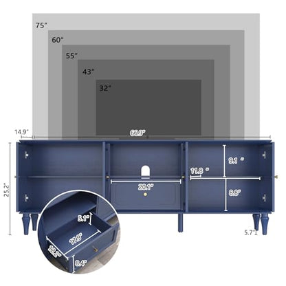 67" Mid-Century Modern TV Stand for TVs Up to 75 Inches, Blue, view 3